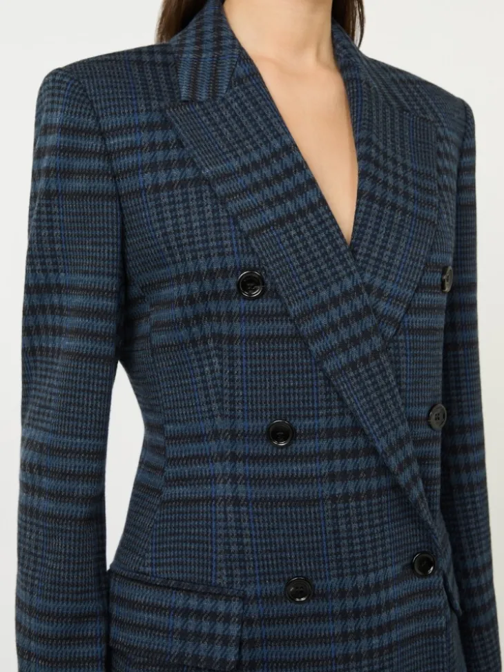 Double-breasted jacquard jersey blazer - CHINA BLUE