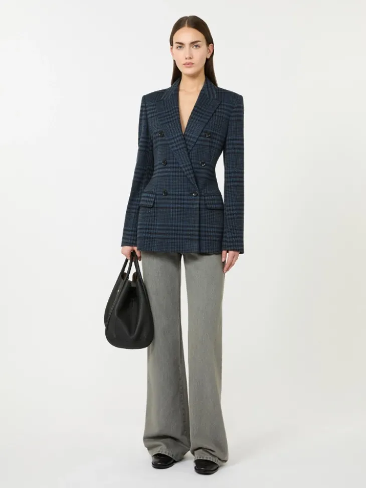 Double-breasted jacquard jersey blazer - CHINA BLUE