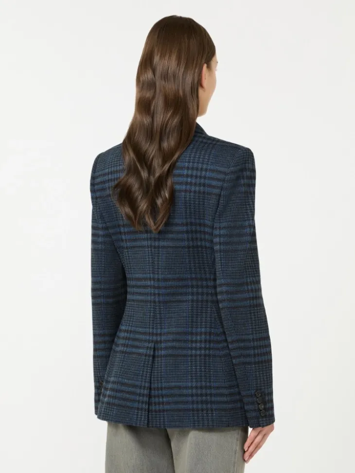 Double-breasted jacquard jersey blazer - CHINA BLUE