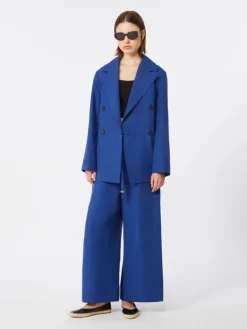 Double-breasted linen canvas jacket - CORNFLOWER BLUE