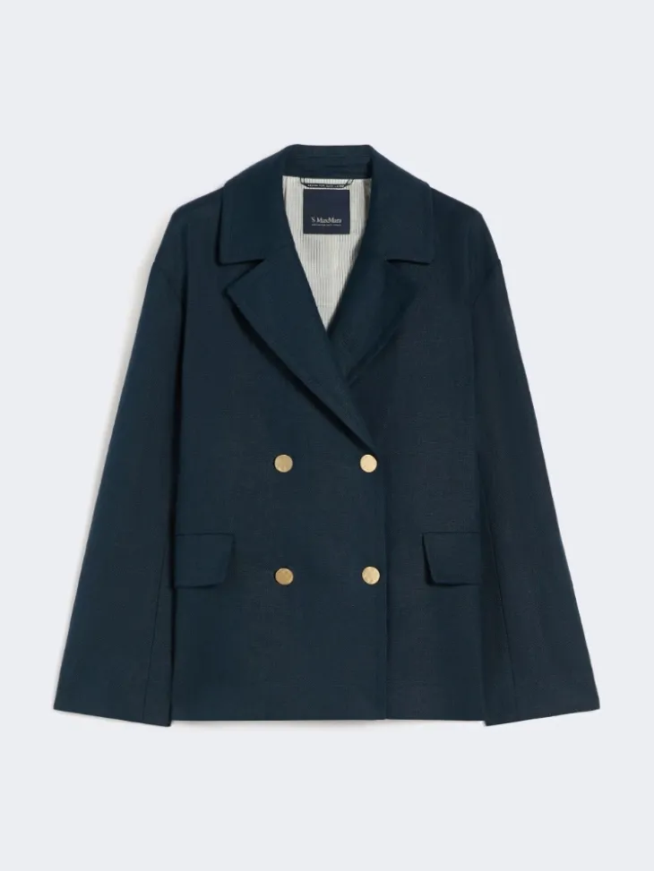 Double-breasted linen jacket - MIDNIGHTBLUE