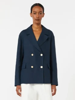 Double-breasted linen jacket - MIDNIGHTBLUE