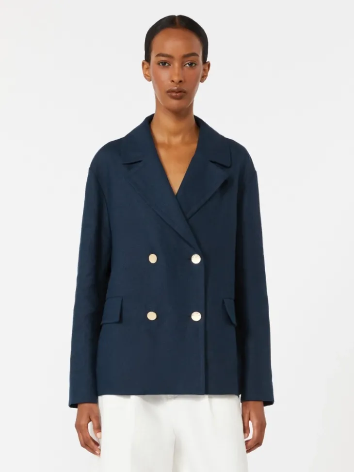 Double-breasted linen jacket - MIDNIGHTBLUE