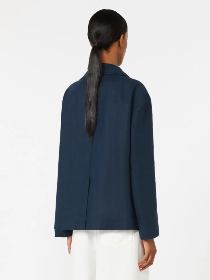 Double-breasted linen jacket - MIDNIGHTBLUE