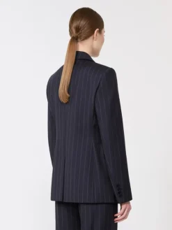 Double-breasted pinstripe wool blazer - NAVY