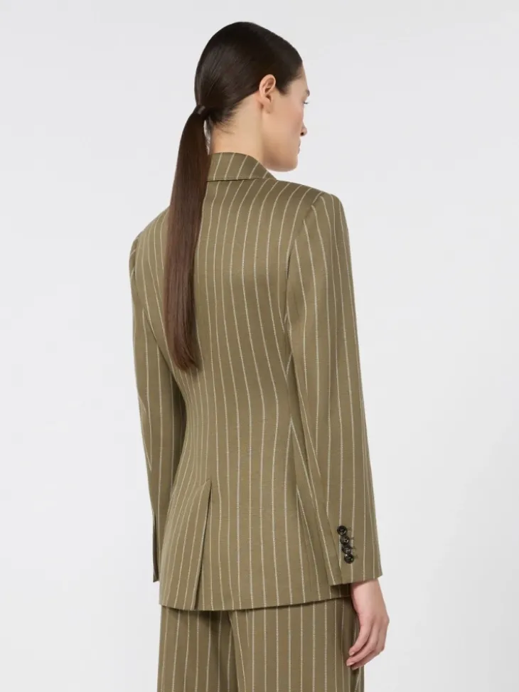 Double-breasted pinstripe jersey blazer - KAKI