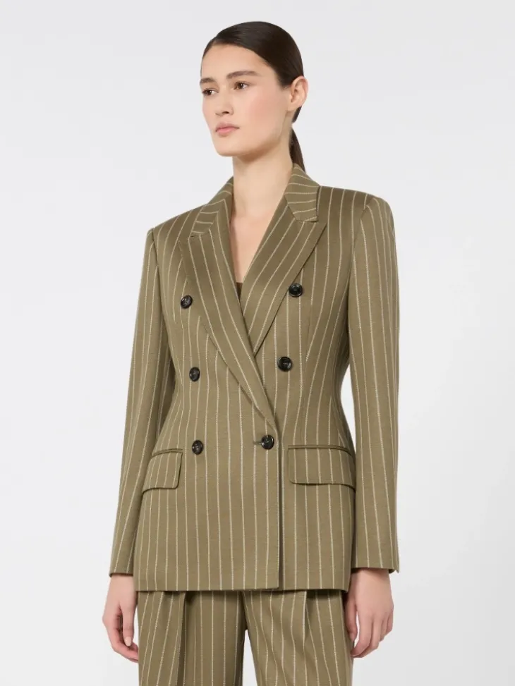 Double-breasted pinstripe jersey blazer - KAKI
