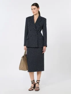 Double-breasted polka dot jersey blazer - ULTRAMARINE
