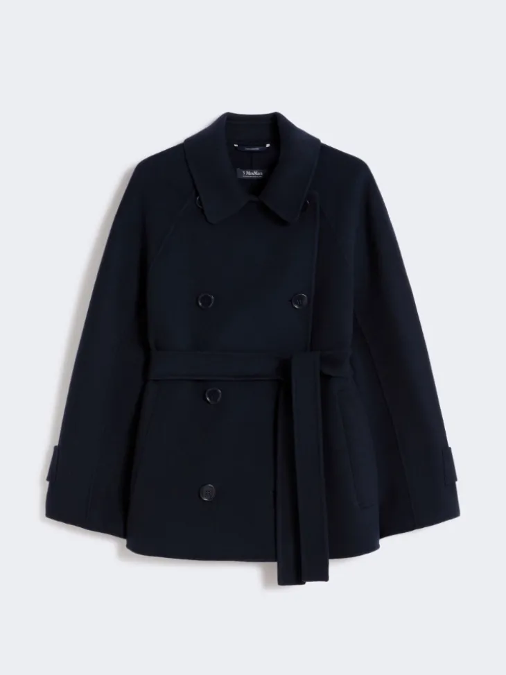 Double-breasted pure-wool cropped coat - MIDNIGHTBLUE
