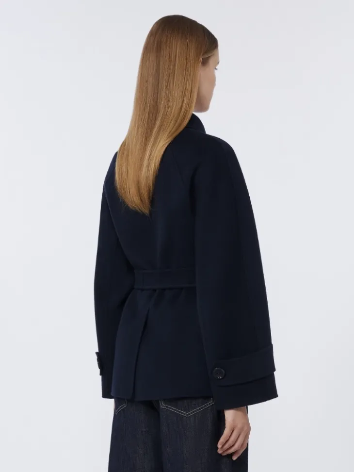 Double-breasted pure-wool cropped coat - MIDNIGHTBLUE