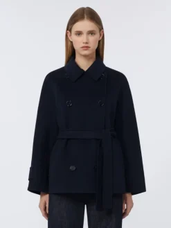 Double-breasted pure-wool cropped coat - MIDNIGHTBLUE
