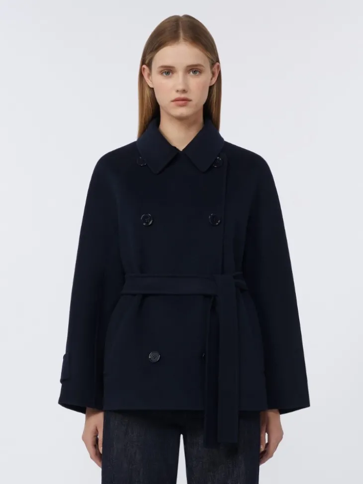 Double-breasted pure-wool cropped coat - MIDNIGHTBLUE
