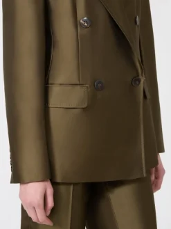 Double-breasted Shantung blazer - KAKI
