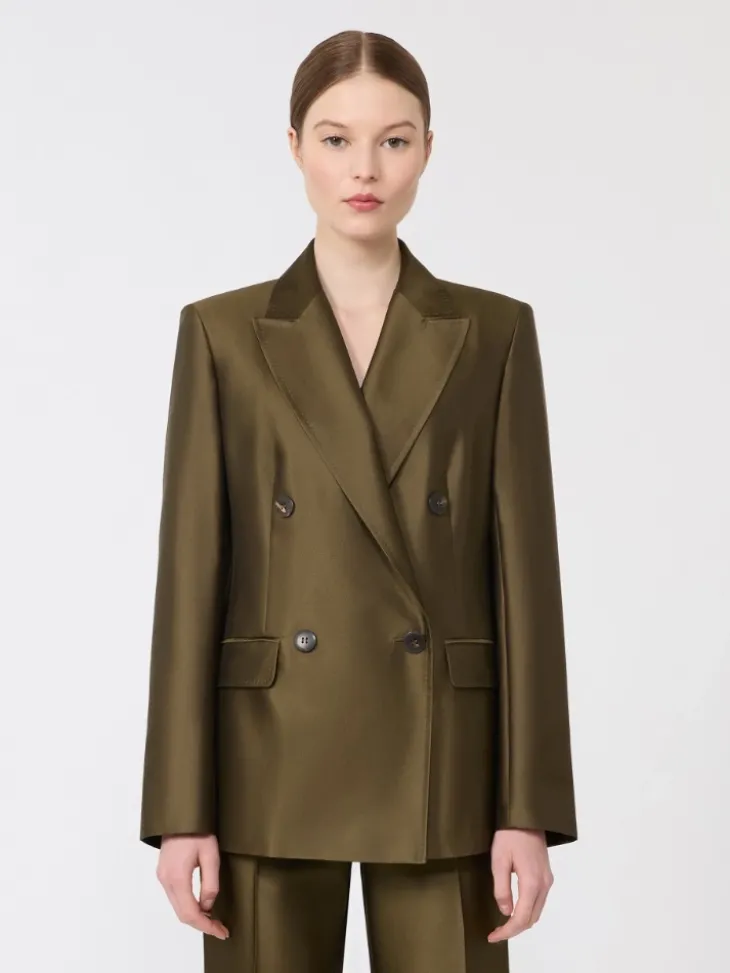 Double-breasted Shantung blazer - KAKI