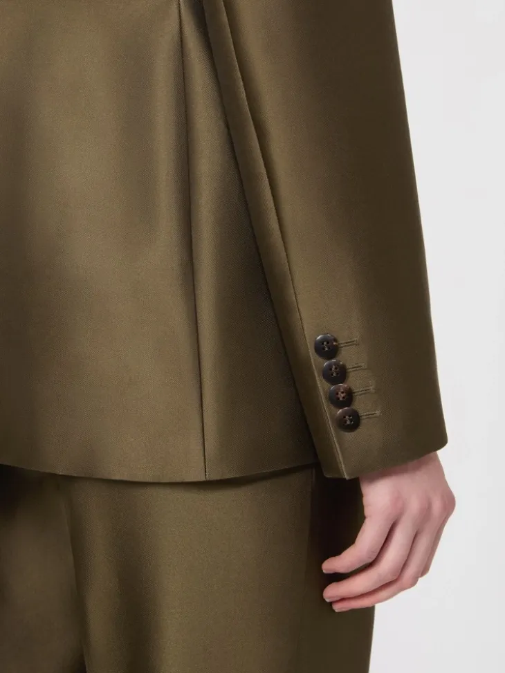 Double-breasted Shantung blazer - KAKI