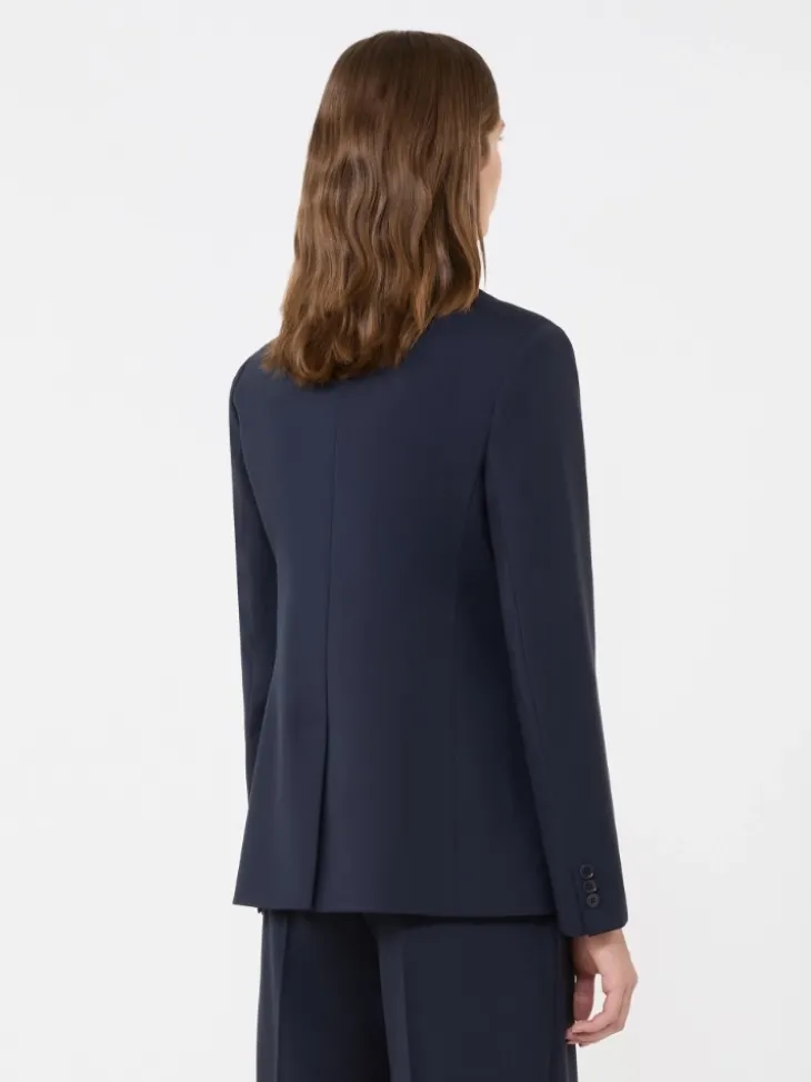 Double-breasted stretch wool blazer - NAVY