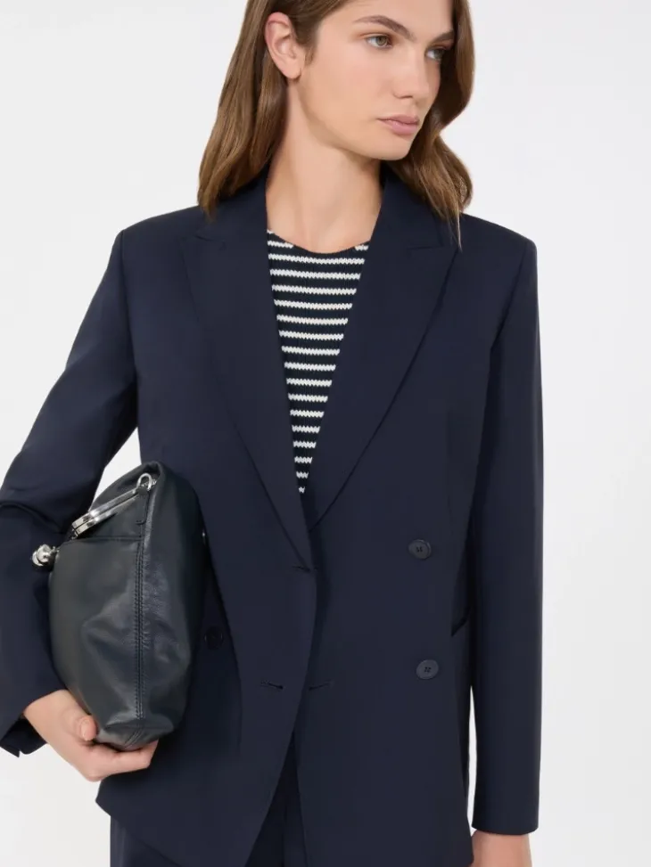 Double-breasted stretch wool blazer - NAVY