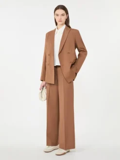 Double-breasted stretch wool blazer - TOBACCO
