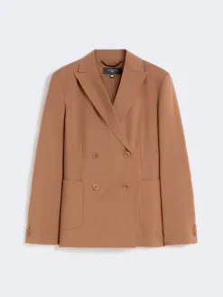 Double-breasted stretch wool blazer - TOBACCO