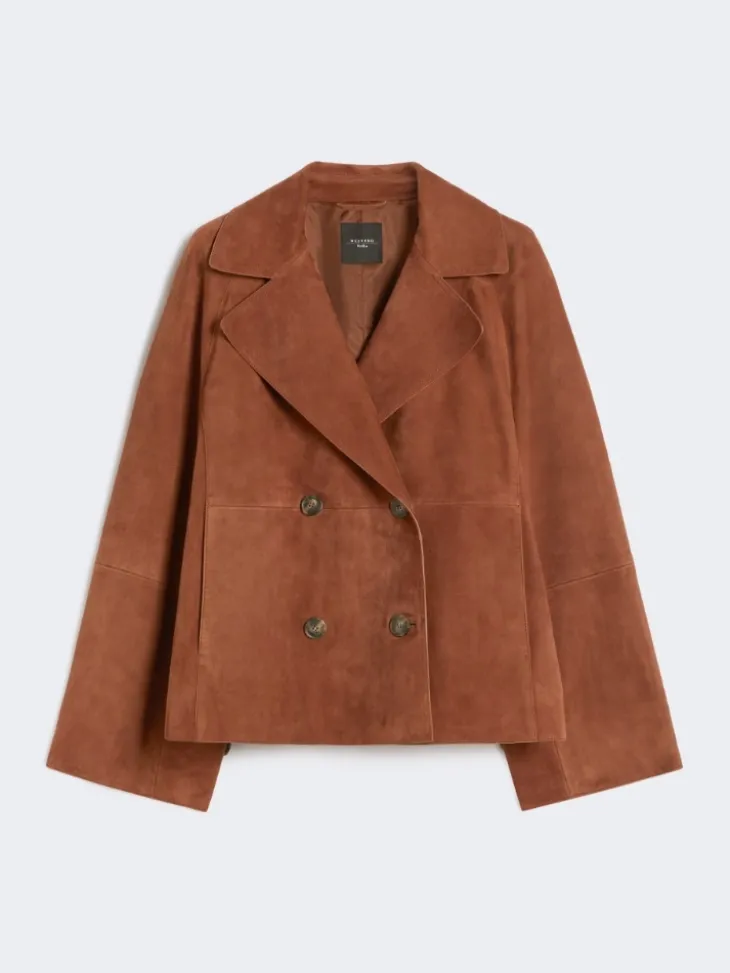 Double-breasted suede jacket - TERRA COTTA