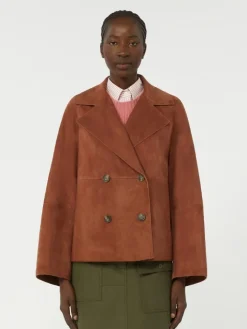 Double-breasted suede jacket - TERRA COTTA