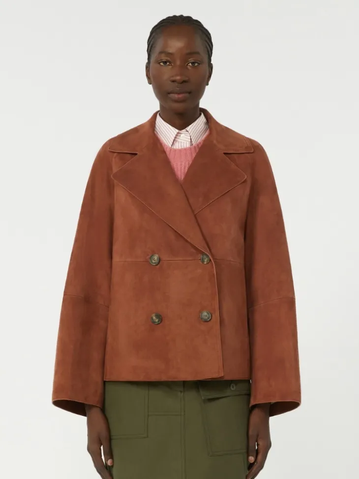Double-breasted suede jacket - TERRA COTTA
