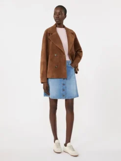 Double-breasted suede jacket - TOBACCO