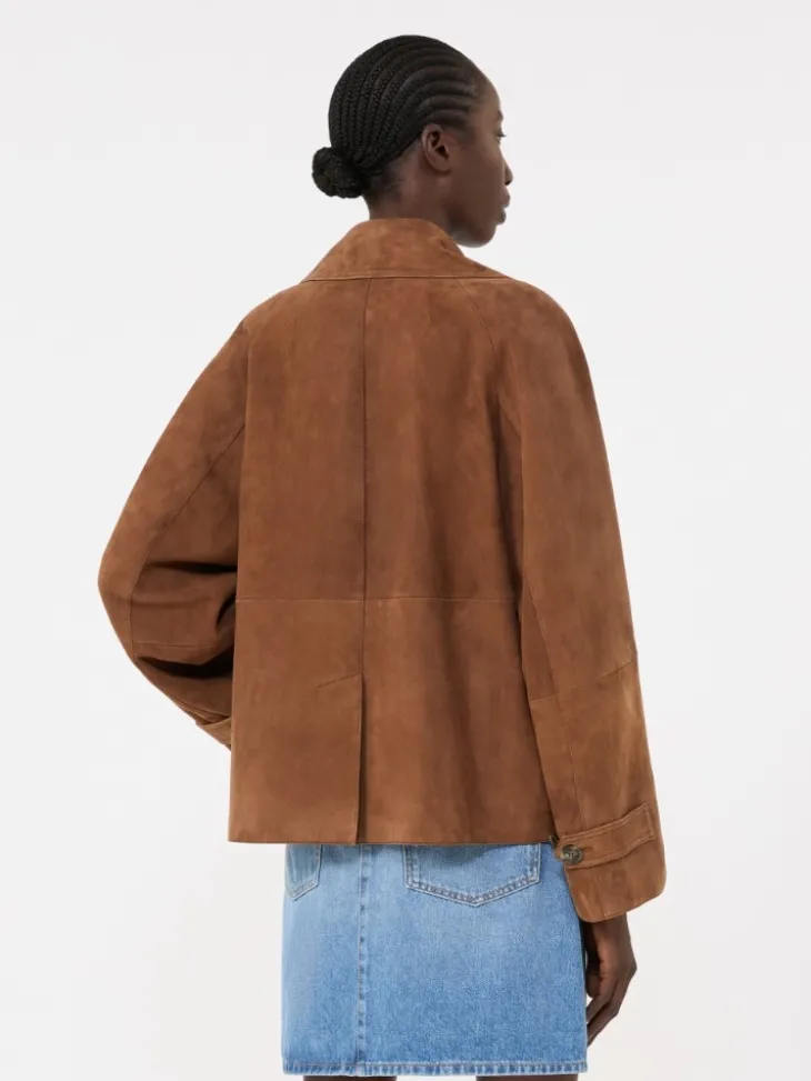 Double-breasted suede jacket - TOBACCO