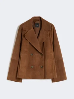 Double-breasted suede jacket - TOBACCO