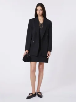 Double-breasted technical wool blazer - BLACK