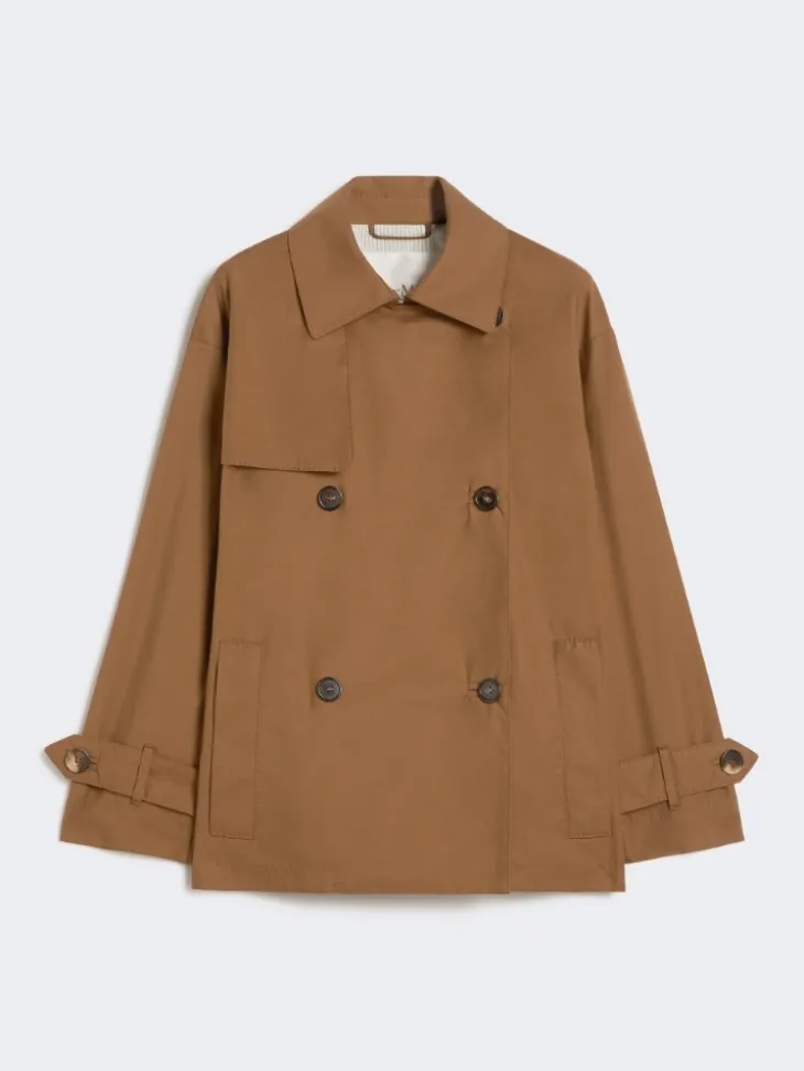 Double-breasted water-repellent cotton trench coat - TOBACCO