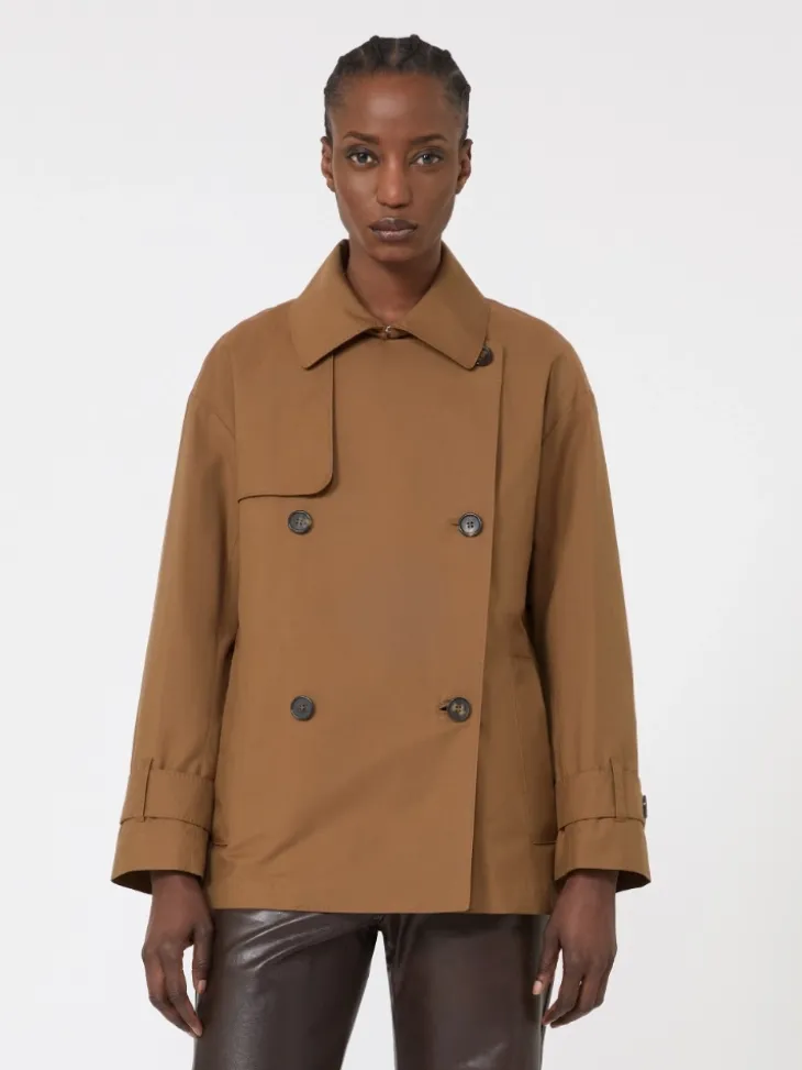 Double-breasted water-repellent cotton trench coat - TOBACCO