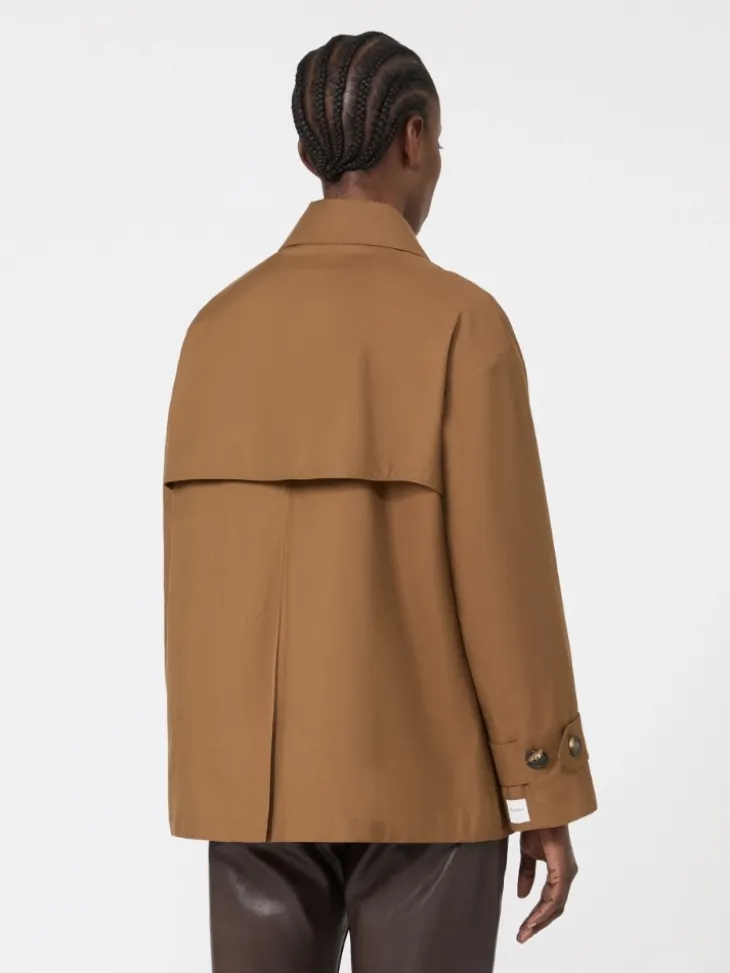 Double-breasted water-repellent cotton trench coat - TOBACCO