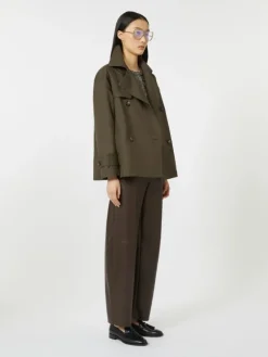 Double-breasted water-repellent cotton trench coat - GREEN