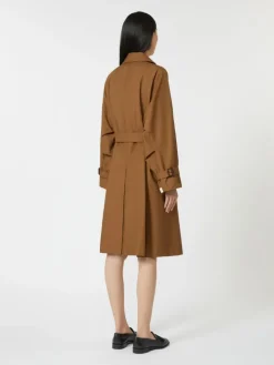 Double-breasted water-repellent twill trench coat - TOBACCO
