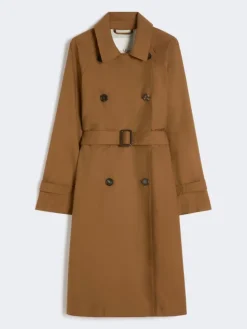 Double-breasted water-repellent twill trench coat - TOBACCO