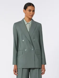 Double-breasted wool and silk blazer - DARK GREEN
