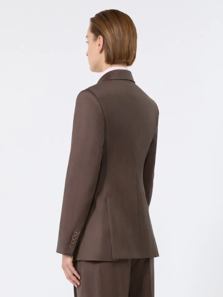 Double-breasted wool and silk blazer - TOBACCO