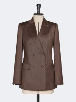 Double-breasted wool and silk blazer - TOBACCO