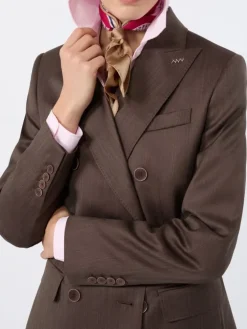 Double-breasted wool and silk blazer - TOBACCO