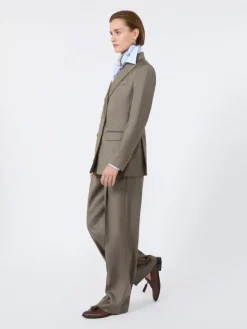Double-breasted wool and silk blazer - CAMEL