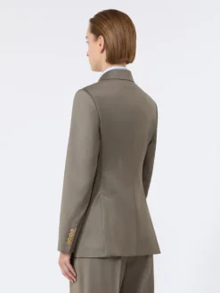 Double-breasted wool and silk blazer - CAMEL