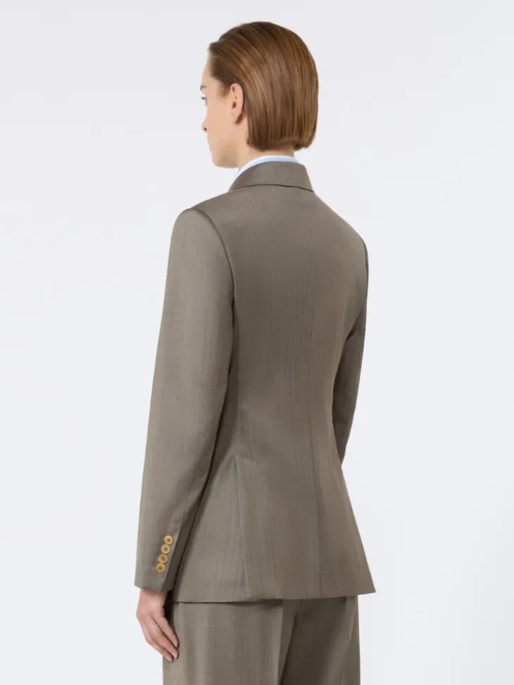 Double-breasted wool and silk blazer - CAMEL