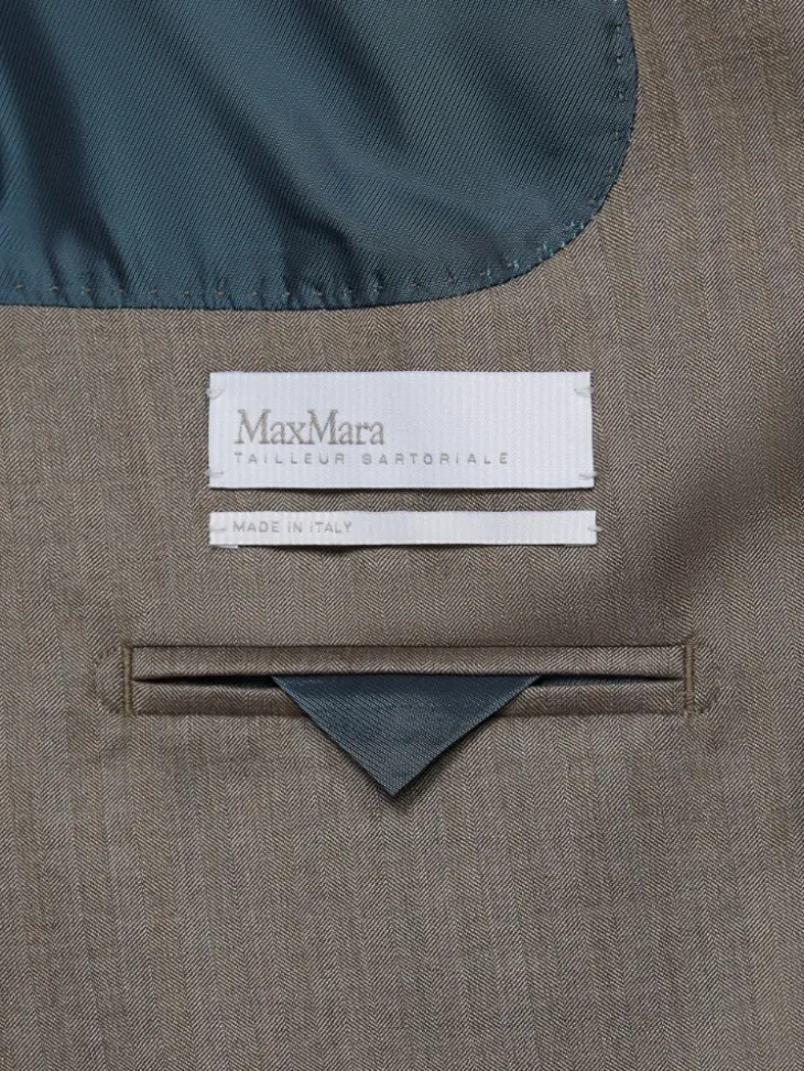 Double-breasted wool and silk blazer - CAMEL