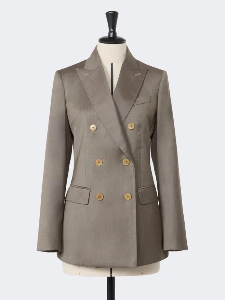 Double-breasted wool and silk blazer - CAMEL