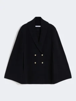 Double-breasted wool cape - MIDNIGHTBLUE