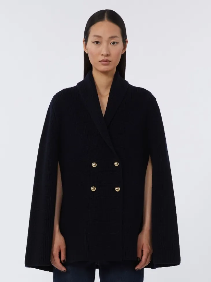 Double-breasted wool cape - MIDNIGHTBLUE