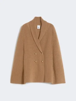 Double-breasted wool cape - CAMEL