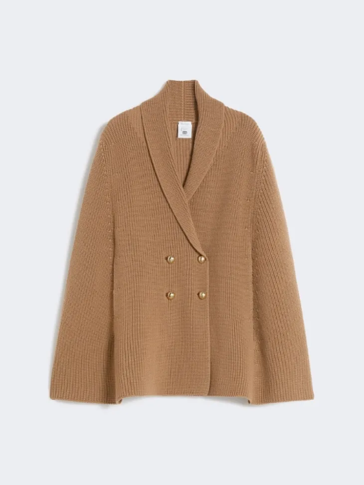 Double-breasted wool cape - CAMEL