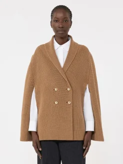 Double-breasted wool cape - CAMEL